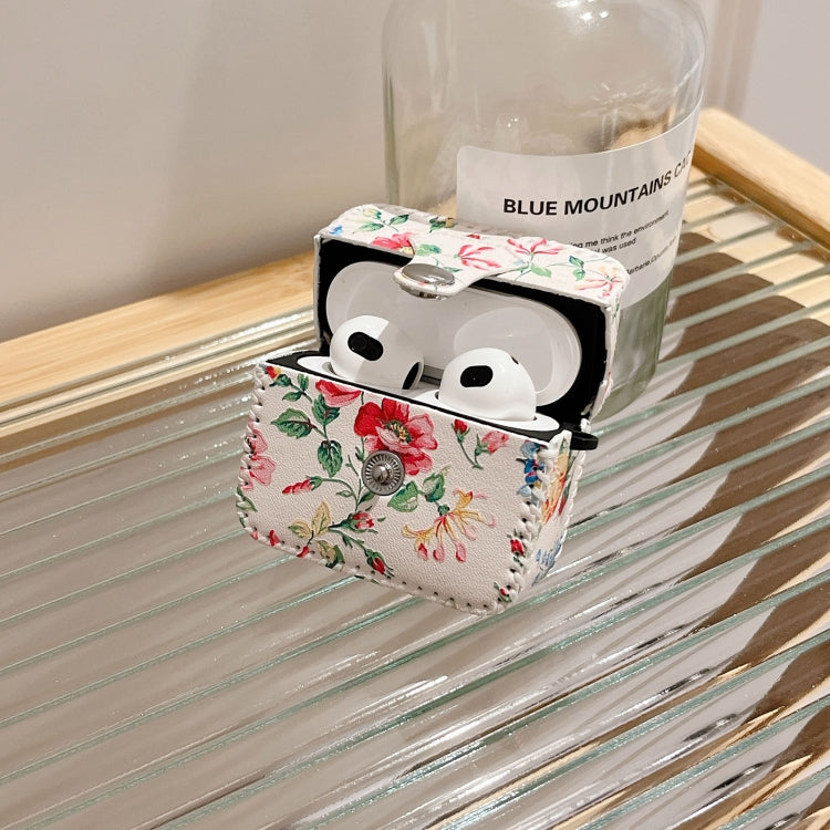 For AirPods 3 White Floral PU Leather Wireless Earphone Case