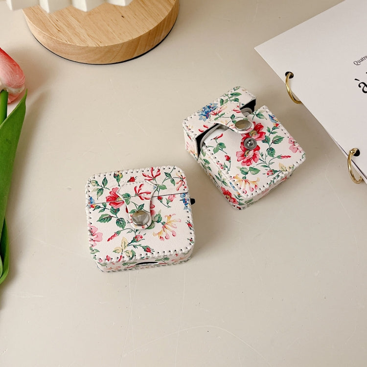 For AirPods 3 White Floral PU Leather Wireless Earphone Case