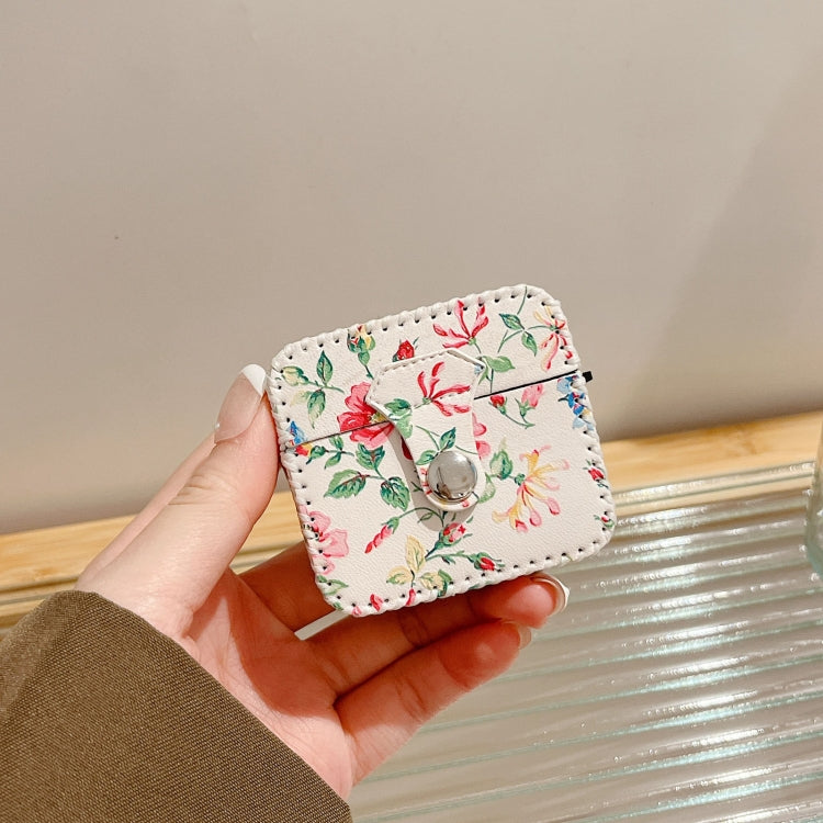 For AirPods 3 White Floral PU Leather Wireless Earphone Case