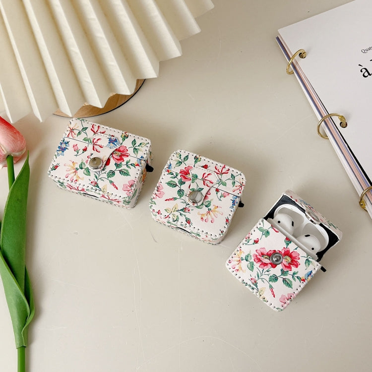 For AirPods 3 White Floral PU Leather Wireless Earphone Case