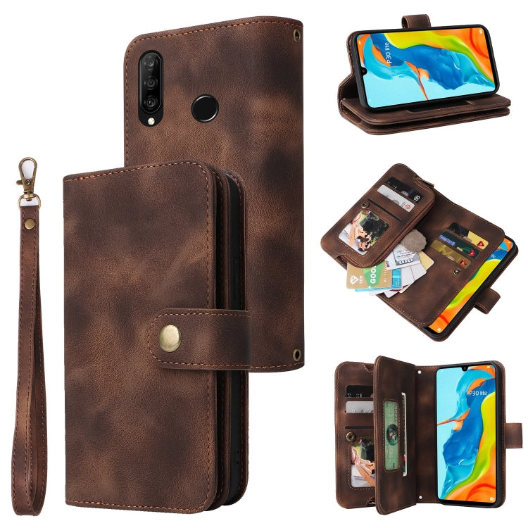 For Huawei P30 Lite Multifunctional Card Slot Zipper Wallet Leather Phone Case