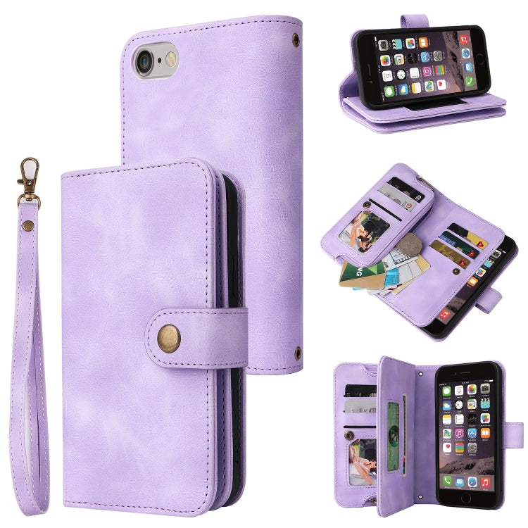 For iPhone SE 2022 / SE 2020 / 8 / 7 Multifunctional Card Slot Zipper Wallet Leather Phone Case
