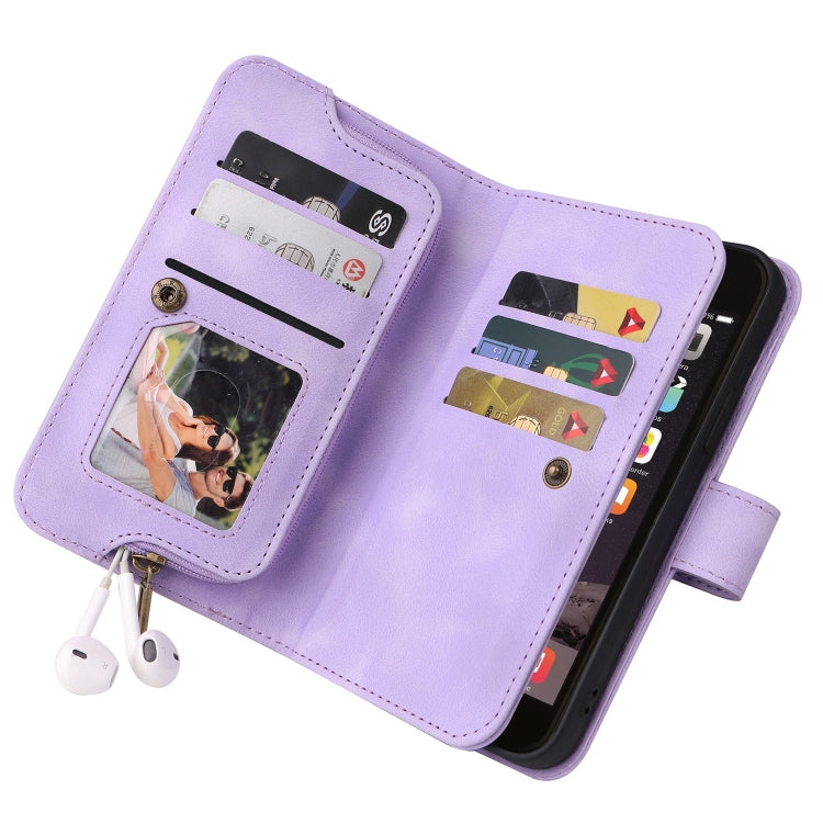 For iPhone SE 2022 / SE 2020 / 8 / 7 Multifunctional Card Slot Zipper Wallet Leather Phone Case