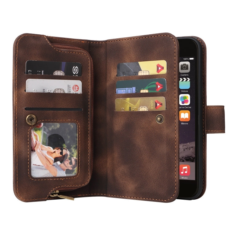 For iPhone SE 2022 / SE 2020 / 8 / 7 Multifunctional Card Slot Zipper Wallet Leather Phone Case