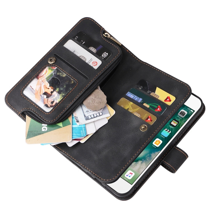 For iPhone 8 Plus / 7 Plus Multifunctional Card Slot Zipper Wallet Leather Phone Case