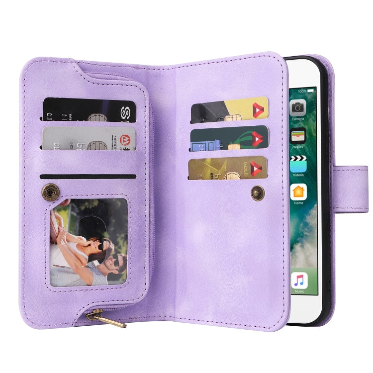 For iPhone 8 Plus / 7 Plus Multifunctional Card Slot Zipper Wallet Leather Phone Case
