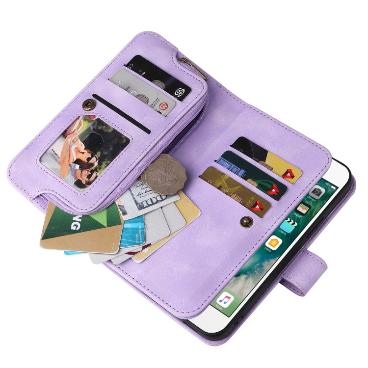 For iPhone 8 Plus / 7 Plus Multifunctional Card Slot Zipper Wallet Leather Phone Case