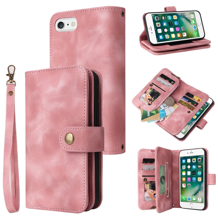 For iPhone 8 Plus / 7 Plus Multifunctional Card Slot Zipper Wallet Leather Phone Case
