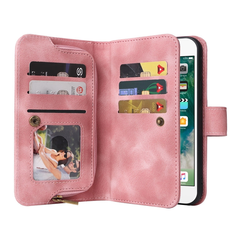 For iPhone 8 Plus / 7 Plus Multifunctional Card Slot Zipper Wallet Leather Phone Case