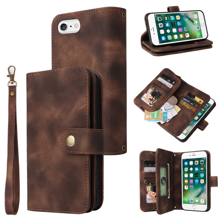 For iPhone 8 Plus / 7 Plus Multifunctional Card Slot Zipper Wallet Leather Phone Case