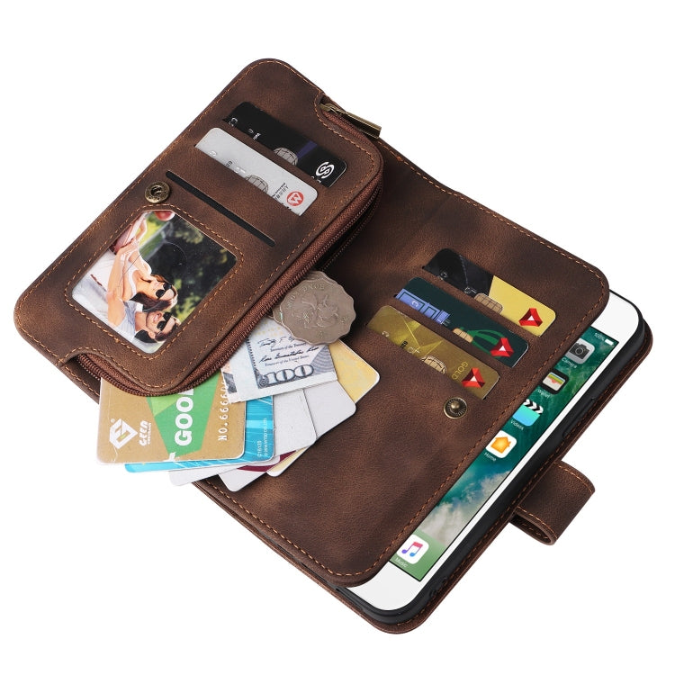 For iPhone 8 Plus / 7 Plus Multifunctional Card Slot Zipper Wallet Leather Phone Case