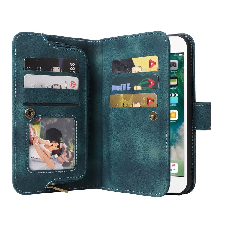 For iPhone 8 Plus / 7 Plus Multifunctional Card Slot Zipper Wallet Leather Phone Case