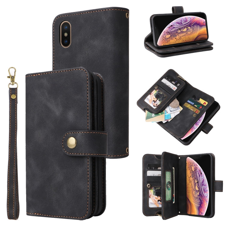 For iPhone XS / X Multifunctional Card Slot Zipper Wallet Leather Phone Case