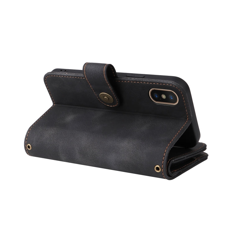 For iPhone XS / X Multifunctional Card Slot Zipper Wallet Leather Phone Case