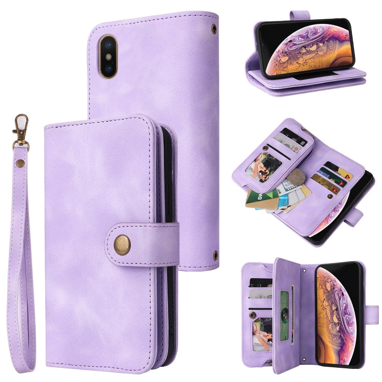 For iPhone XS / X Multifunctional Card Slot Zipper Wallet Leather Phone Case