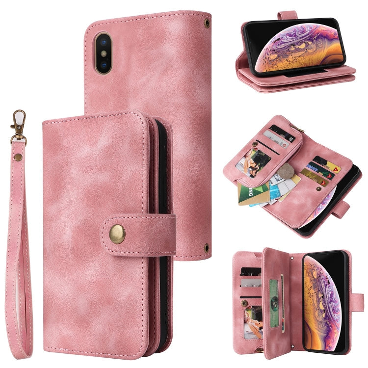 For iPhone XS / X Multifunctional Card Slot Zipper Wallet Leather Phone Case