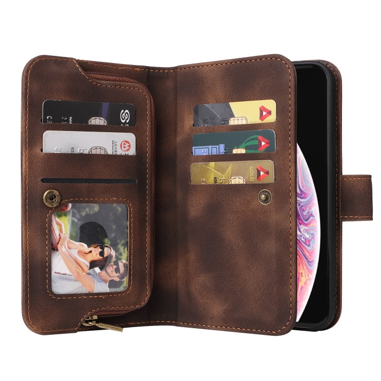 For iPhone XS / X Multifunctional Card Slot Zipper Wallet Leather Phone Case