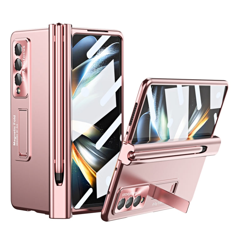 For Samsung Galaxy Z Fold3 5G Electroplating Corrugated Hinge Folding Phone Case with Pen Slot