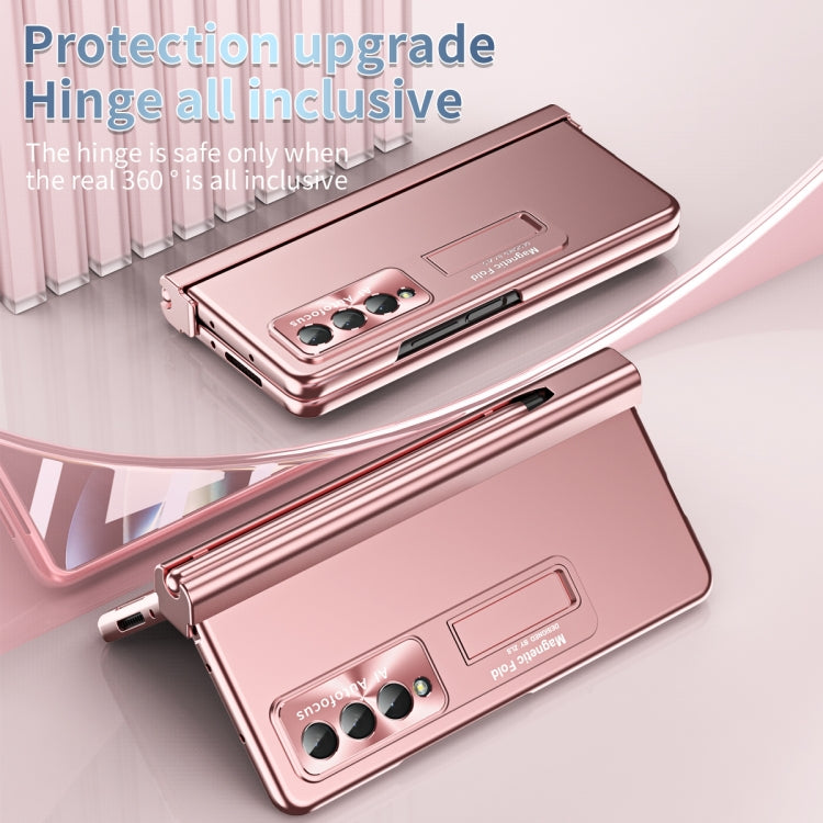 For Samsung Galaxy Z Fold3 5G Electroplating Corrugated Hinge Folding Phone Case with Pen Slot
