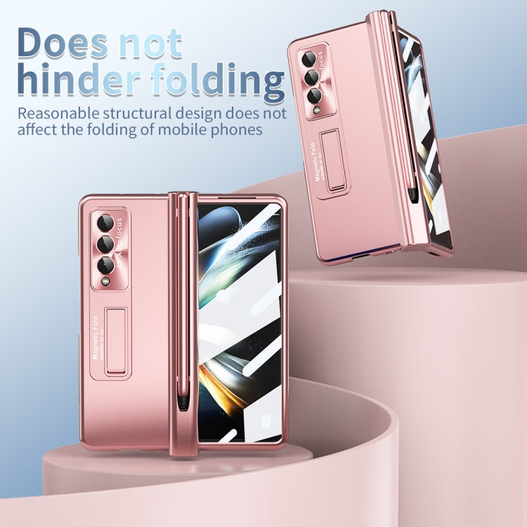 For Samsung Galaxy Z Fold3 5G Electroplating Corrugated Hinge Folding Phone Case with Pen Slot