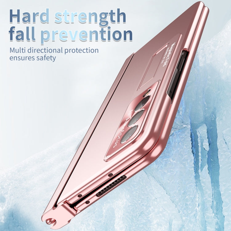 For Samsung Galaxy Z Fold3 5G Electroplating Corrugated Hinge Folding Phone Case with Pen Slot