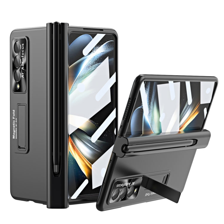 For Samsung Galaxy Z Fold3 5G Electroplating Corrugated Hinge Folding Phone Case with Pen Slot