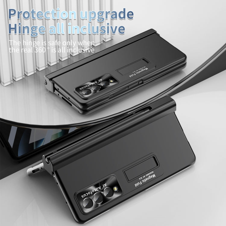 For Samsung Galaxy Z Fold3 5G Electroplating Corrugated Hinge Folding Phone Case with Pen Slot