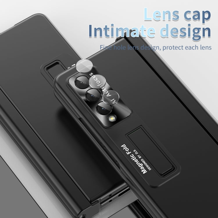 For Samsung Galaxy Z Fold3 5G Electroplating Corrugated Hinge Folding Phone Case with Pen Slot