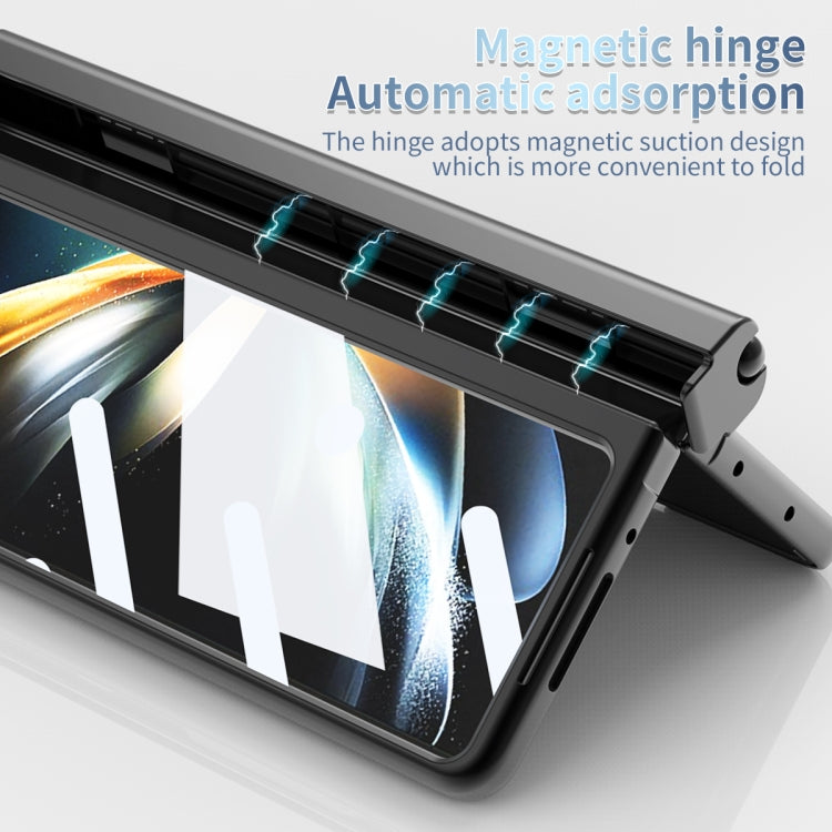 For Samsung Galaxy Z Fold3 5G Electroplating Corrugated Hinge Folding Phone Case with Pen Slot