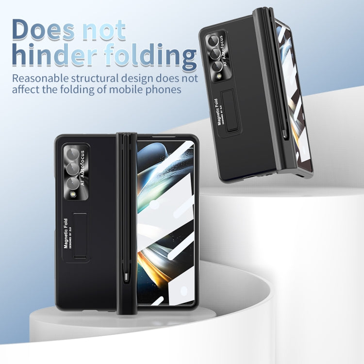 For Samsung Galaxy Z Fold3 5G Electroplating Corrugated Hinge Folding Phone Case with Pen Slot