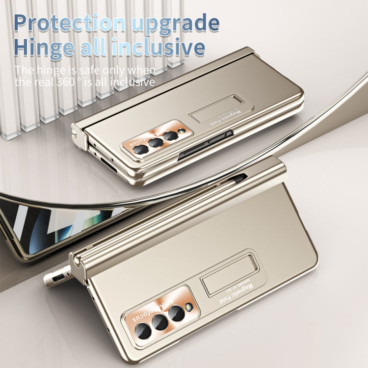 For Samsung Galaxy Z Fold3 5G Electroplating Corrugated Hinge Folding Phone Case with Pen Slot
