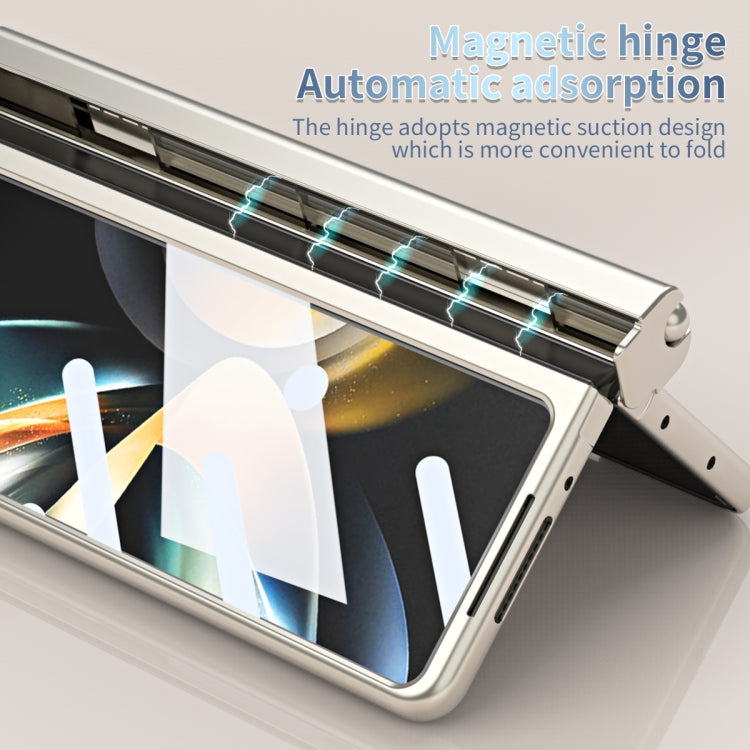 For Samsung Galaxy Z Fold3 5G Electroplating Corrugated Hinge Folding Phone Case with Pen Slot