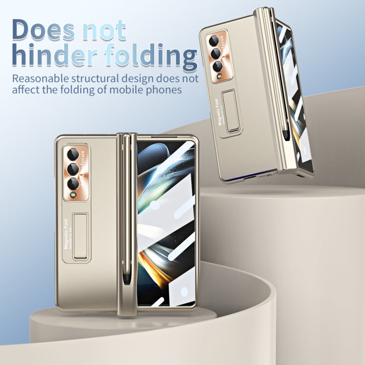 For Samsung Galaxy Z Fold3 5G Electroplating Corrugated Hinge Folding Phone Case with Pen Slot