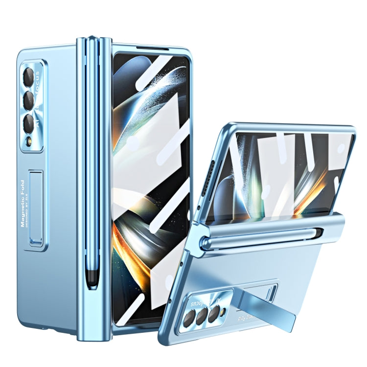 For Samsung Galaxy Z Fold3 5G Electroplating Corrugated Hinge Folding Phone Case with Pen Slot
