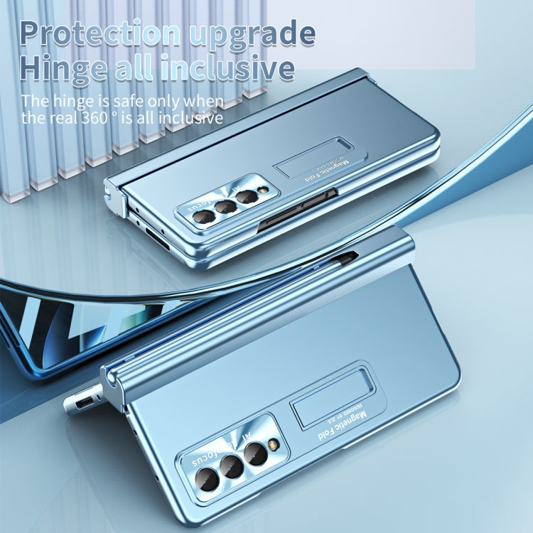 For Samsung Galaxy Z Fold3 5G Electroplating Corrugated Hinge Folding Phone Case with Pen Slot