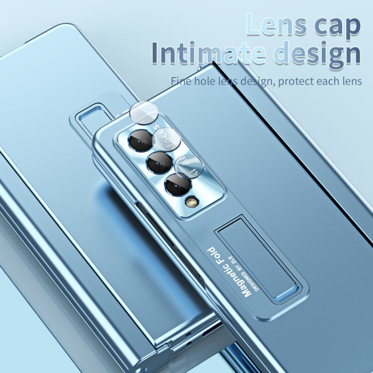 For Samsung Galaxy Z Fold3 5G Electroplating Corrugated Hinge Folding Phone Case with Pen Slot