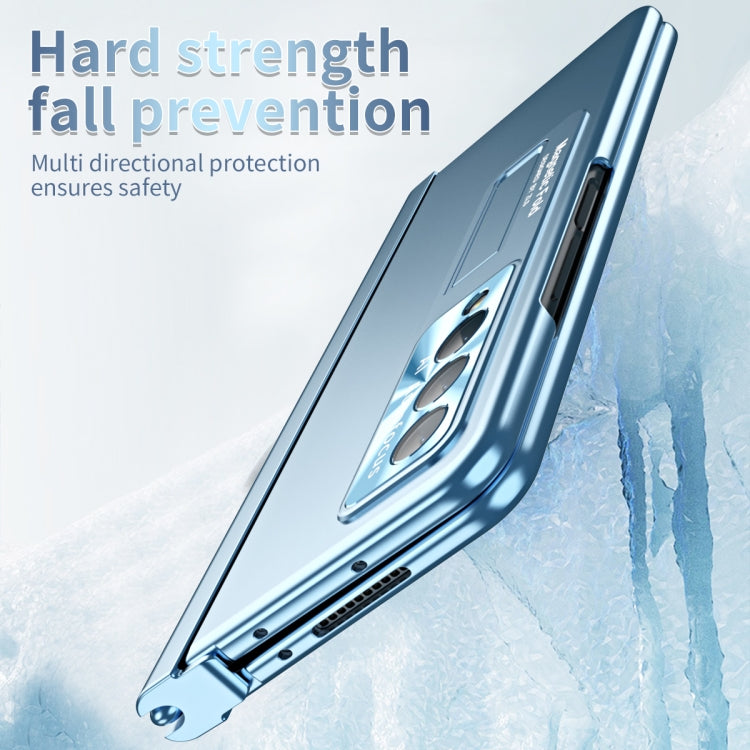 For Samsung Galaxy Z Fold3 5G Electroplating Corrugated Hinge Folding Phone Case with Pen Slot