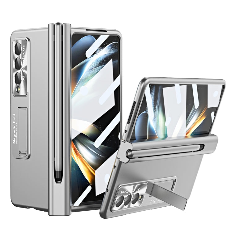 For Samsung Galaxy Z Fold3 5G Electroplating Corrugated Hinge Folding Phone Case with Pen Slot