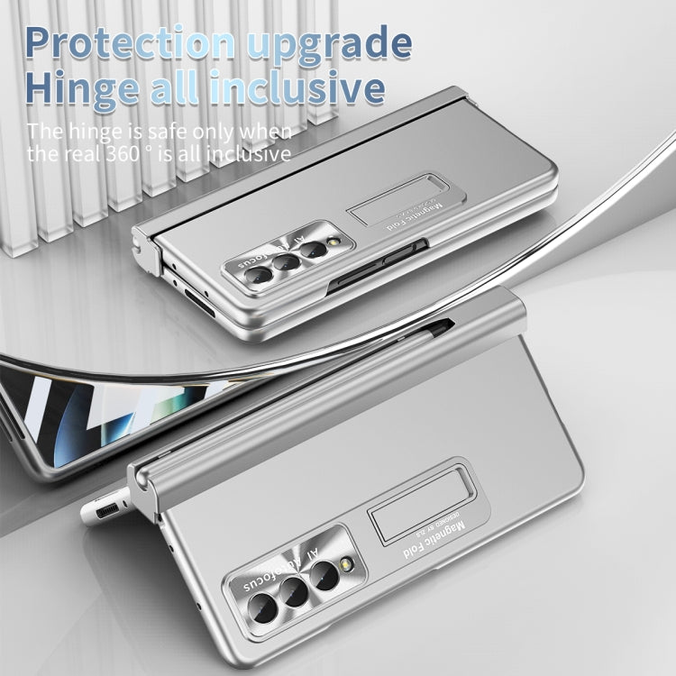 For Samsung Galaxy Z Fold3 5G Electroplating Corrugated Hinge Folding Phone Case with Pen Slot