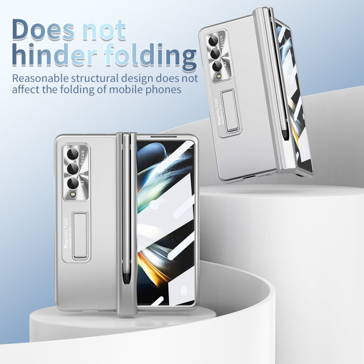 For Samsung Galaxy Z Fold3 5G Electroplating Corrugated Hinge Folding Phone Case with Pen Slot