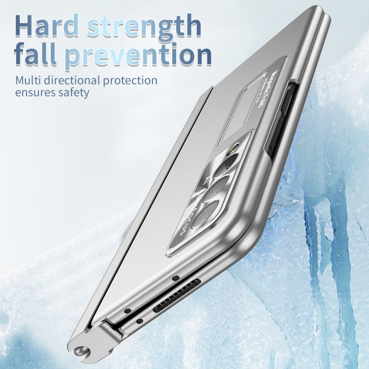 For Samsung Galaxy Z Fold3 5G Electroplating Corrugated Hinge Folding Phone Case with Pen Slot