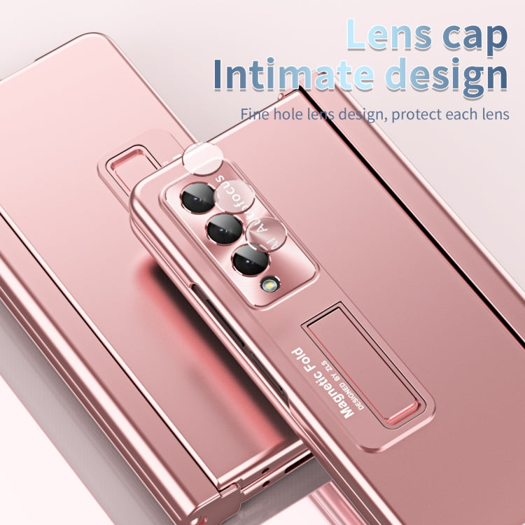 For Samsung Galaxy Z Fold4 Electroplating Corrugated Hinge Folding Phone Case with Pen Slot