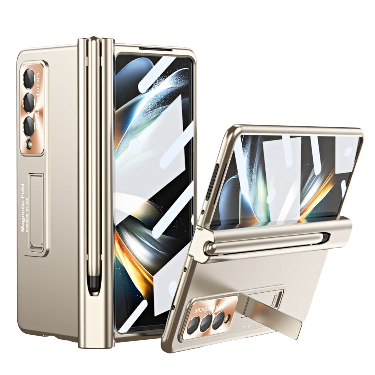 For Samsung Galaxy Z Fold4 Electroplating Corrugated Hinge Folding Phone Case with Pen Slot