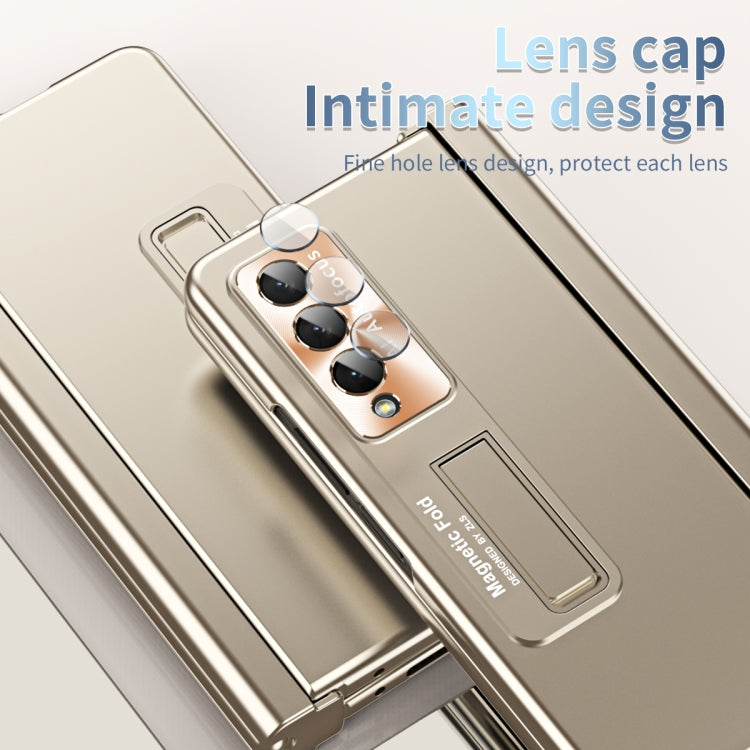 For Samsung Galaxy Z Fold4 Electroplating Corrugated Hinge Folding Phone Case with Pen Slot