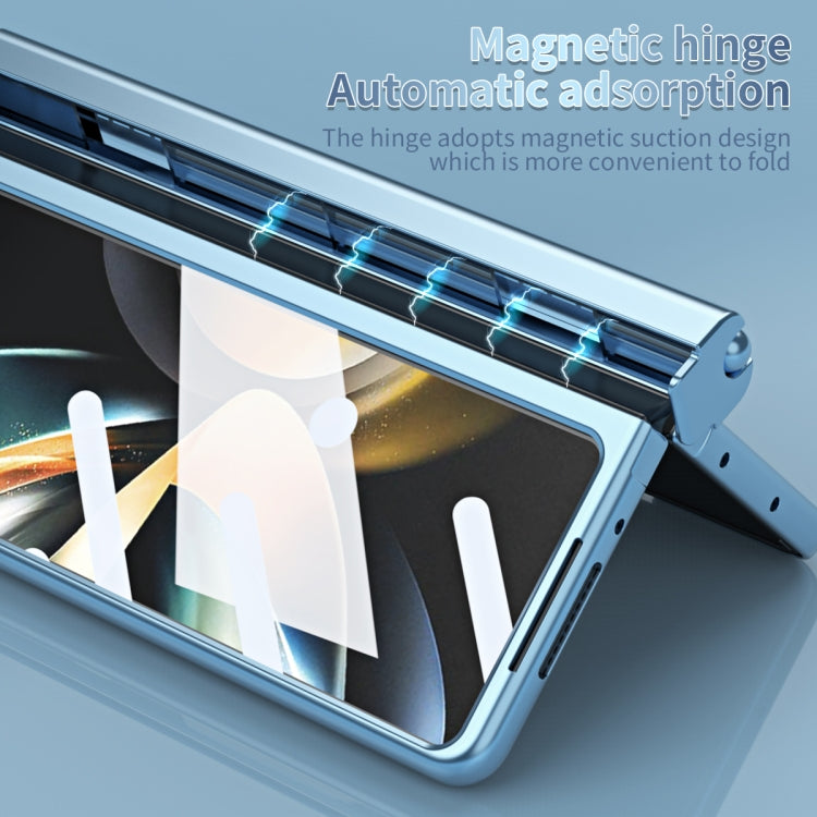 For Samsung Galaxy Z Fold4 Electroplating Corrugated Hinge Folding Phone Case with Pen Slot