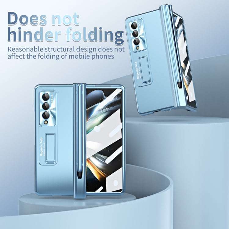 For Samsung Galaxy Z Fold4 Electroplating Corrugated Hinge Folding Phone Case with Pen Slot