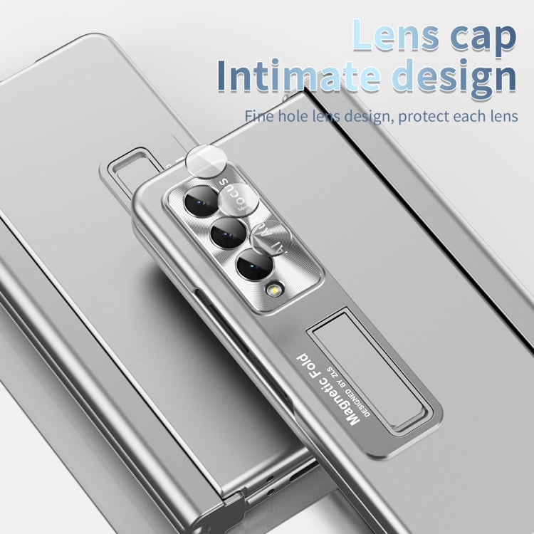 For Samsung Galaxy Z Fold4 Electroplating Corrugated Hinge Folding Phone Case with Pen Slot