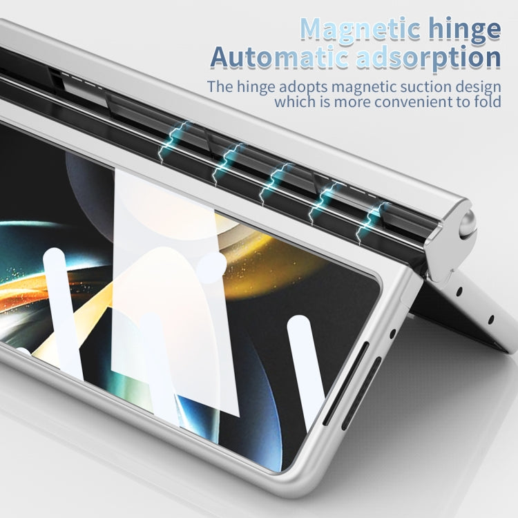 For Samsung Galaxy Z Fold4 Electroplating Corrugated Hinge Folding Phone Case with Pen Slot