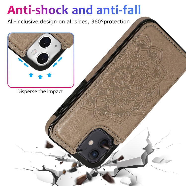 For iPhone 14 Plus Double Buckle Mandala Leather Wallet Back Cover Phone Case