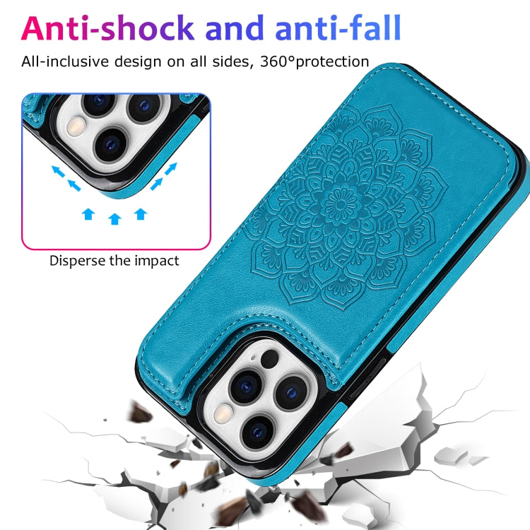 For iPhone 14 Pro Max Double Buckle Mandala Leather Wallet Back Cover Phone Case